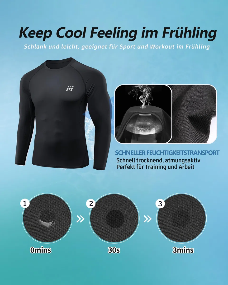 MEETYOO 1, 2, 4 oder 5er Pack Compression Shirt Herren & Funktionsshirt Herren–Langarm, Atmungsaktiv, Feuchtigkeitsableitend, Schnell Trocknend, Ideal für Fitness und Alltag