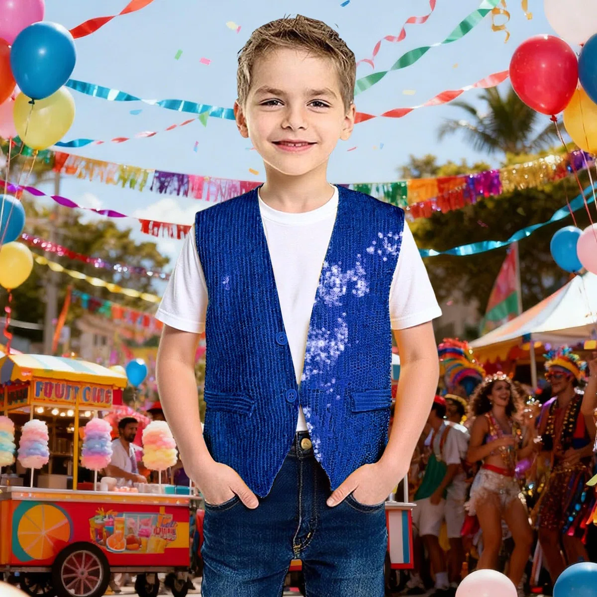 Glitzer Weste Jungen Karneval Tanzen Anzugweste Tanz Techno Festival Outfit 70er 80er Jahre Disco Party Silvester Kostüm Männer Anzug Festlich Glänzend Pailletten