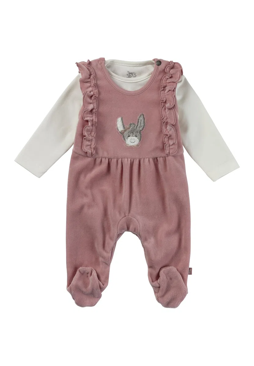 Sterntaler Strampler Set Emmi Girl - Baby Strampler aus Nicki mit Esel Emmi Girl Applikation - Langarm Shirt Jersey - Drucknöpfe im Schritt - bequemer Mädchen Zweiteiler ab Geburt