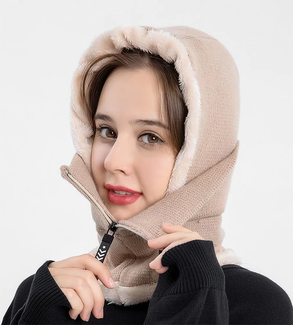 Strickmütze Damen Mädchen Balaclava 2 in 1 Winterhüte Schal Set Warm Beanie Mütze mit Ohrenschutz Winddicht Sturmhaube Outdoor Verdickt Skimütze für Snowboarden Radfahren Skating