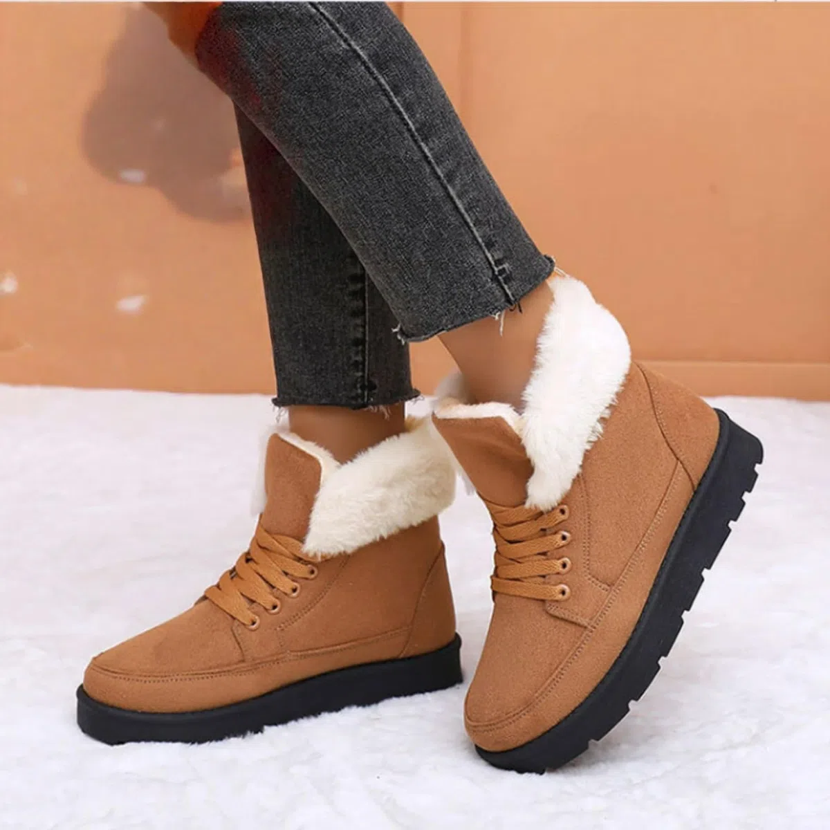 Generisch Winterschuhe Damen Gefüttert Warme Winterboots Dicke Warme Lammfellstiefel 2025 Wanderstiefel Schuhe Outdoor Skischuhe Verdickung Thermostiefel Winter Winterstiefel Wasserdicht