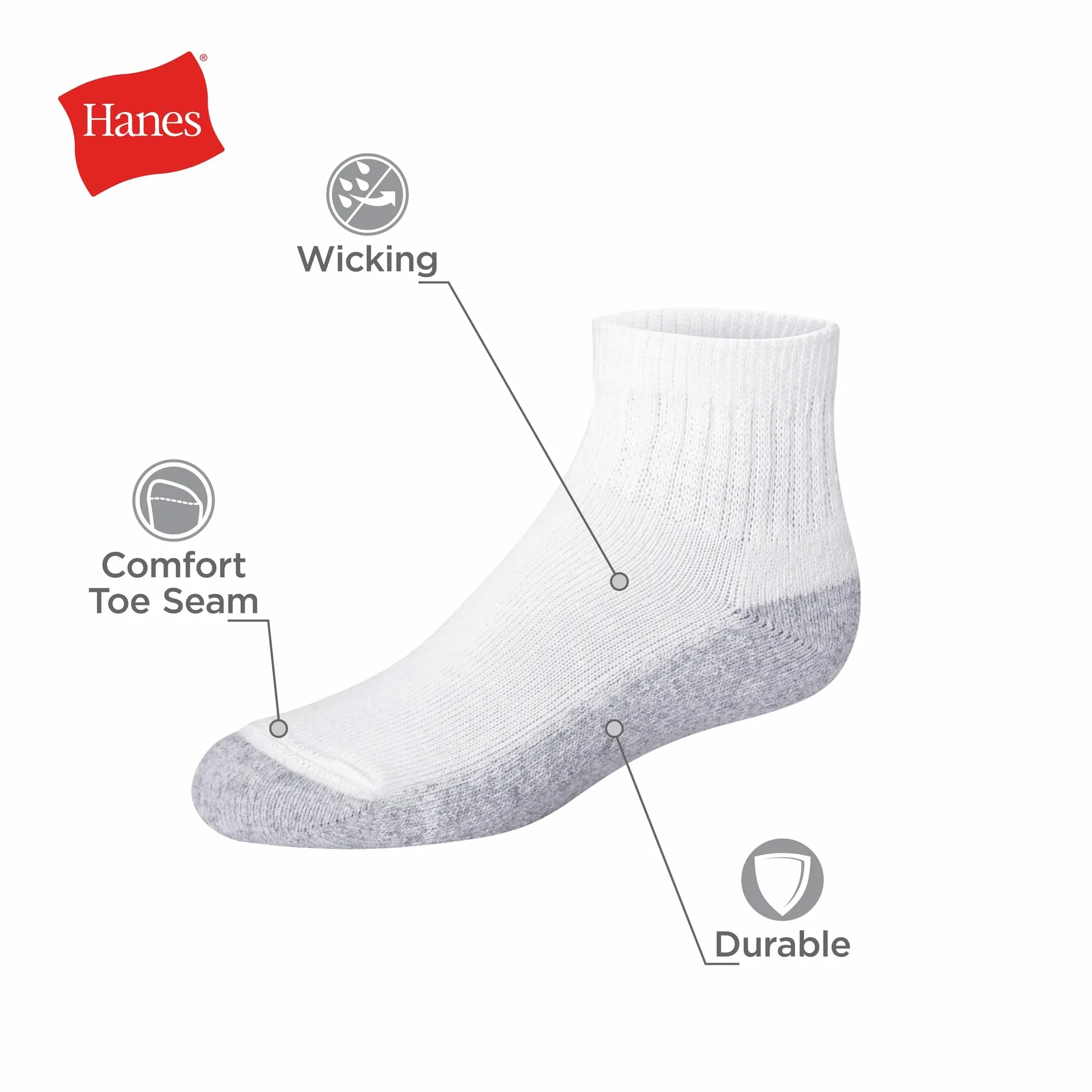 Hanes Jungen Socks, Double Tough Cushioned Ankle And No Show, 12-pair Packs Lssige Socken (12er Pack)