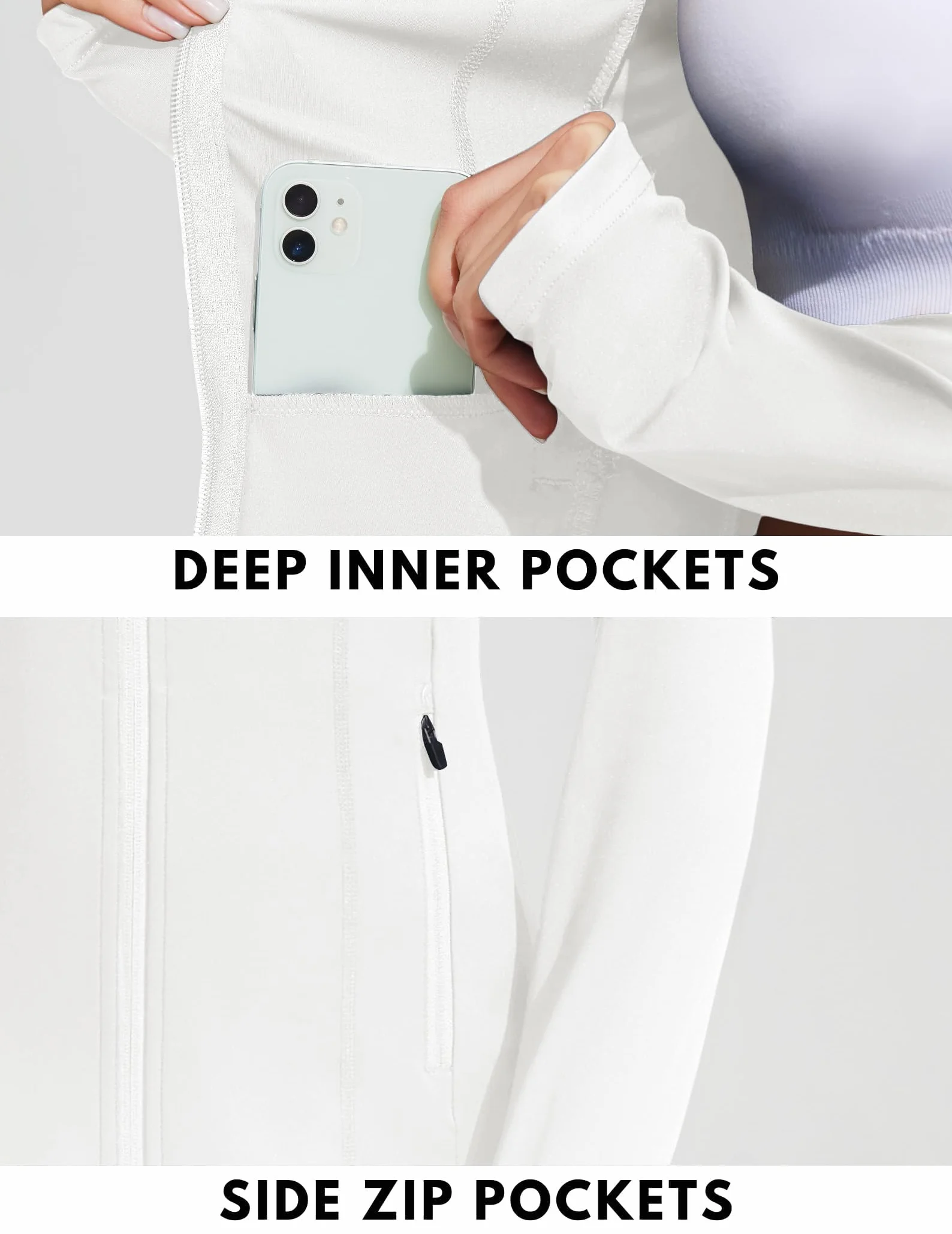 PINSPARK Damen Laufjacke Langarm Sportjacke Atmungsaktive Trainingsjacke Leicht Reißverschluss Sweatjacke Yoga Fitness Sport mit Tasche Daumenloch