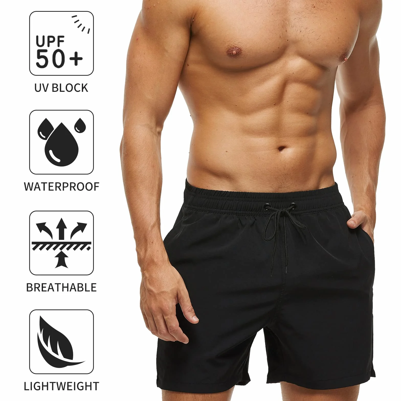 Badehose Herren mit Reißverschlusstasche Wasserabweisend Badehosen Männer Badeshorts Herren Atmungsaktiv Mit Tunnelzug Meshfutter