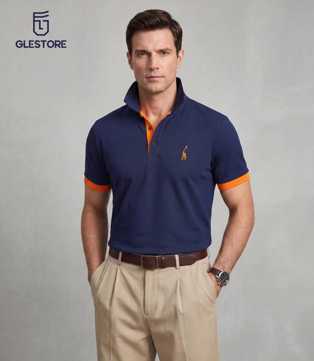 GLESTORE Poloshirt Herren Männer Hemd Herren Kurzarm Giraffe Stickerei T-Shirt Sommer Golf