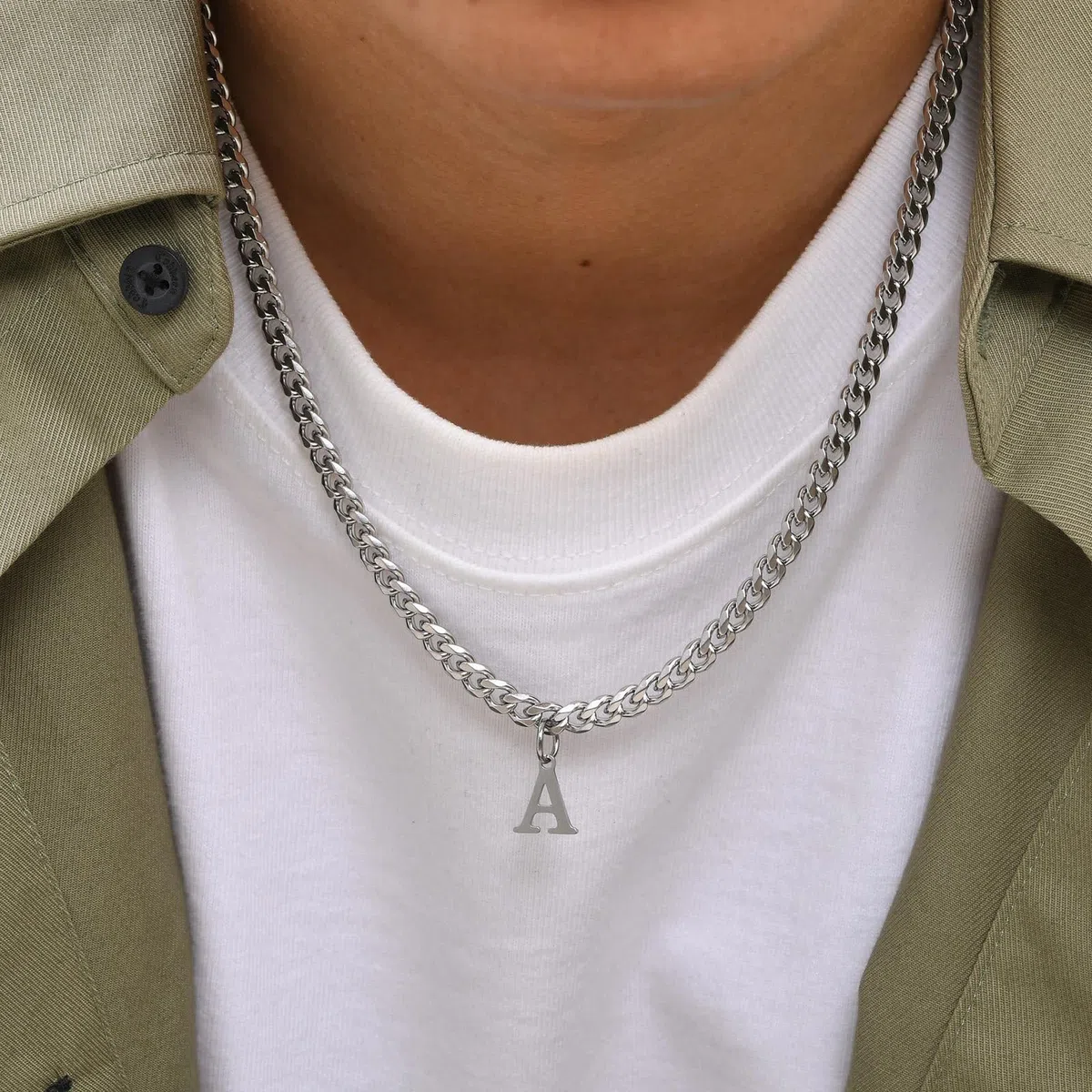 Halzketten Männer Silber, Edelstahl Halskette Herren Halskette Mit Alphabet-Anhänger Halsketten Mit Anhänger Herren Schmuck Geschenke