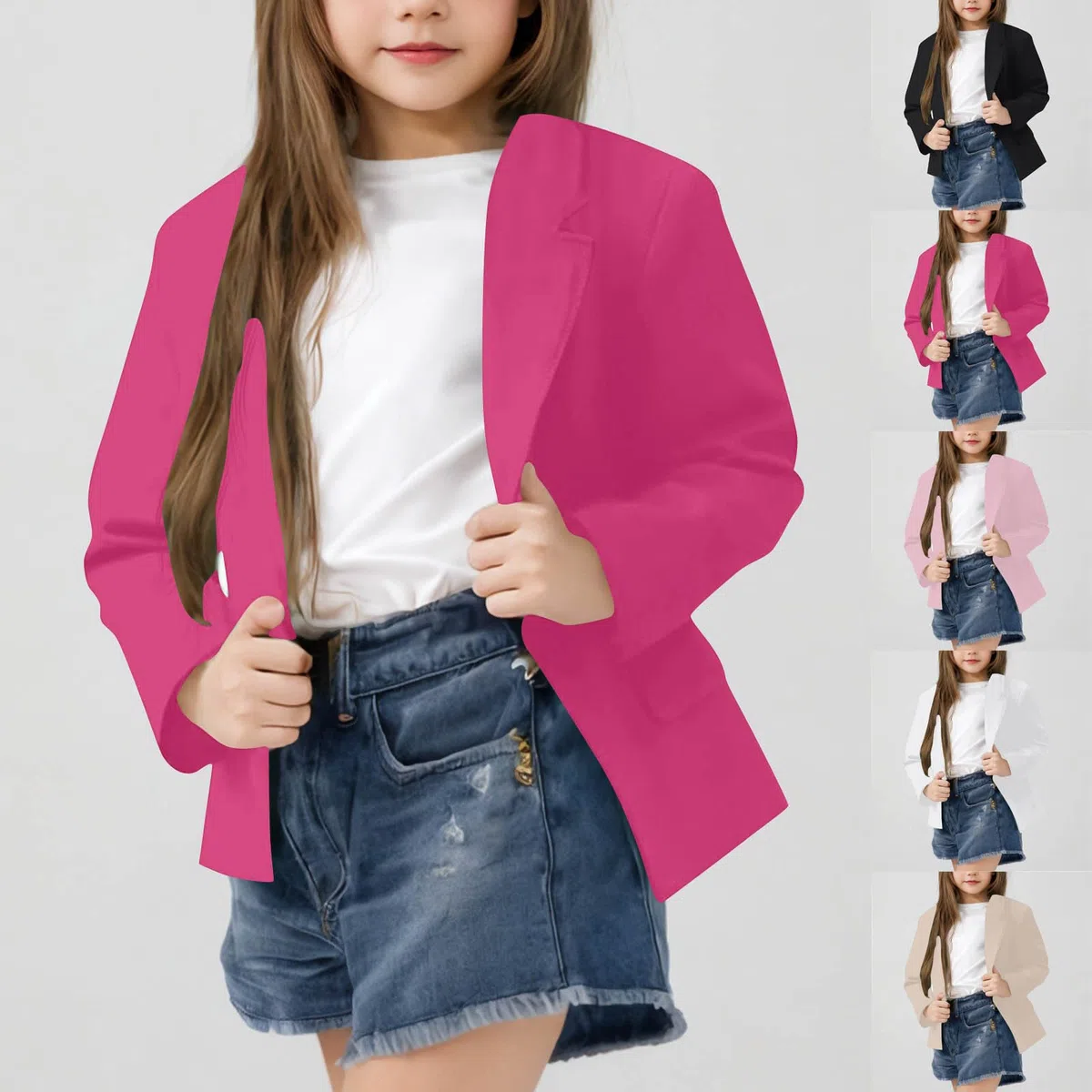 Mädchen Blazer Elegant Einfarbig Anzugjacke für Mädchen Mode Revers Langarm Trenchcoat mit Doppelter Seitentasche&Innentasche Frühling-Herbst Kinder Cardigan Jacke Kurz Arbeitsanzug 5-14 Jahre