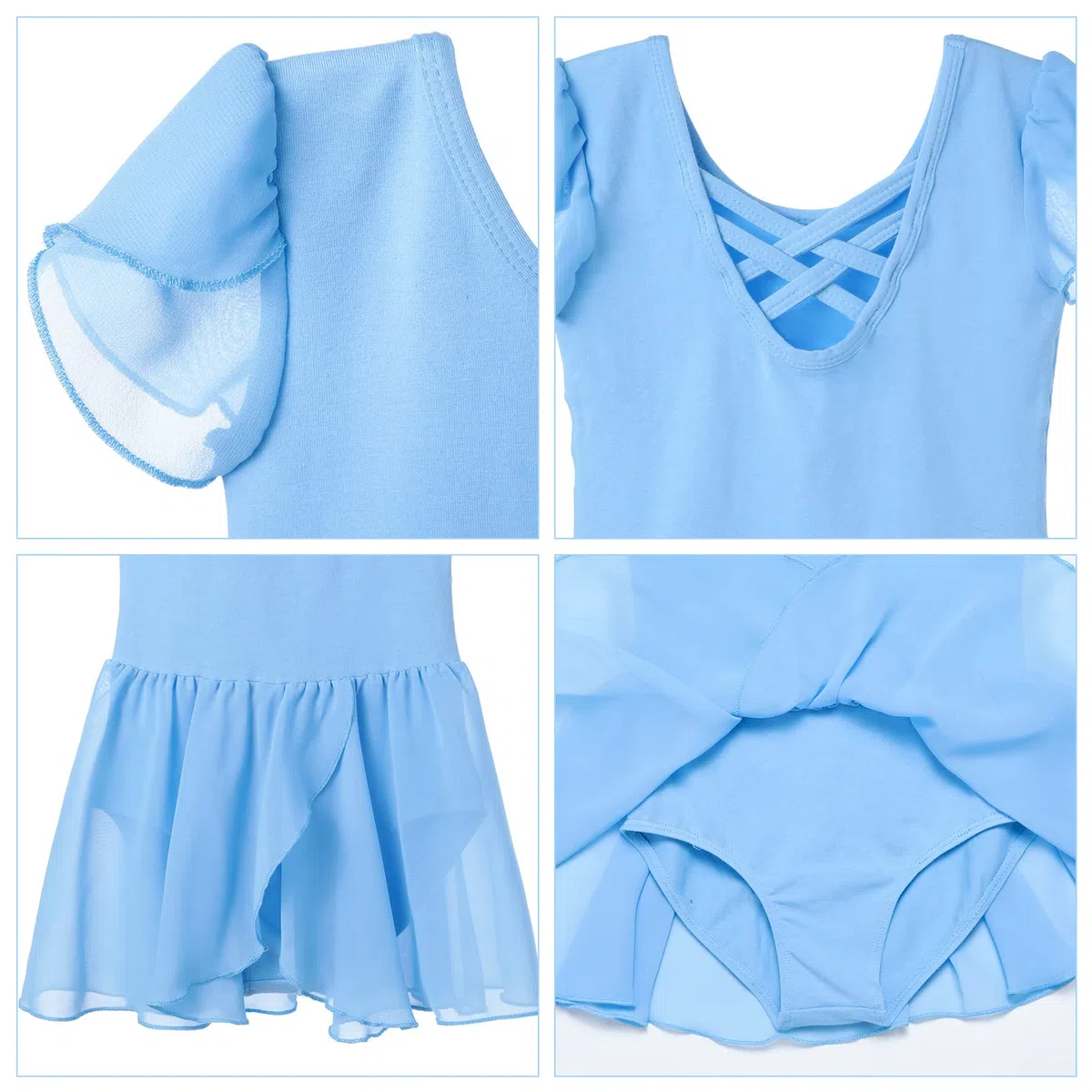 Ballettkleidung Mädchen Ballettkleid Kurzarm Tanzkleid Balletttrikot aus Baumwolle mit Chiffon Rock Tütü 2-11Jahre 90-150 cm