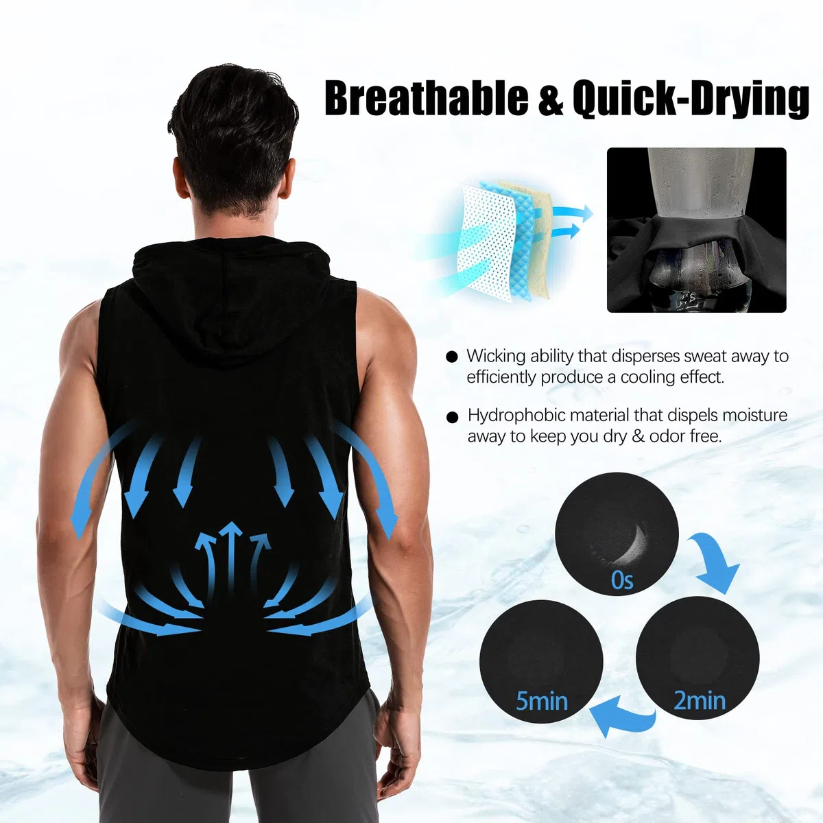 MEETWEE Herren Tank Top, Sportshirt mit Kapuze Ärmelloses/Langarm Muskelshirts Fitness Sleeveless Shirt Atmungsaktiv Laufshirt Achselshirts Hoodie für Gym Running Training