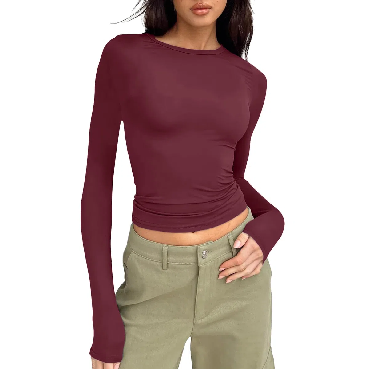 3er Pack Basic Langarmshirt Damen Eng Slim Fit Y2k Tshirt Crop Top Sexy Enge Bauchfreies Oberteile Lässig Rundhals Gym Sport Oberteil Top Teenager Mädchen Streetwear Long Sleeve Shirt