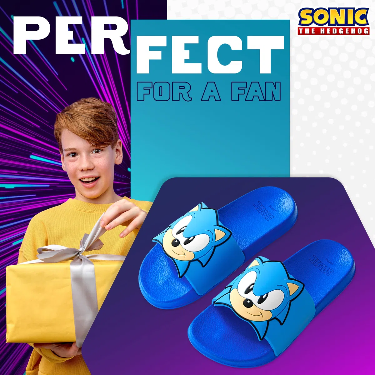 SONIC THE HEDGEHOG Badelatschen Sommer | Badeschuhe für Jungen und Mädchen in der Größe 28-34 | Hochwertige Badeschlappen Strand oder Zuhause | Robuste Kinder Hausschuhe (Blau, 29 EU)