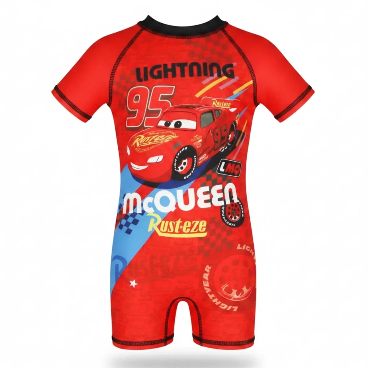 Disney Cars Lightning McQueen Jungen Schwimmanzug Badeanzug Kurzarm, rote Bademode für Kinder Gr. 86-116, 88% Polyester 12% Elastan