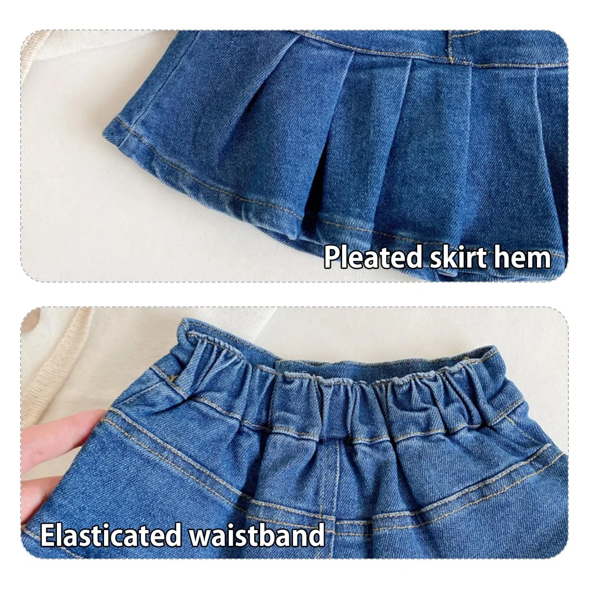 2 in 1 Baby-Mädchen Denim Rock mit Shorts Gr. 80/86/92/98 Mädchen Faltenrock A-Linie Mini Denim Kurzen Rock 104/116/122/128/134 Minirock Jeans Skirt Rock Kurz Hose 1-9 Jahre