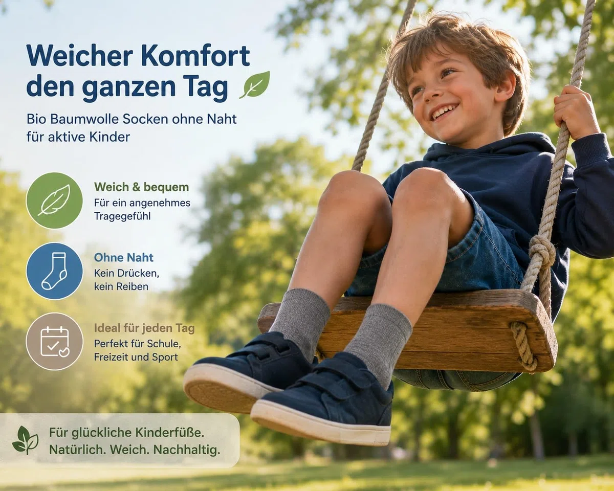 8 Paar Bio Baumwolle Socken ohne Naht Kinder Junge Mädchen Basic-Socken Öko-Tex Standard 100