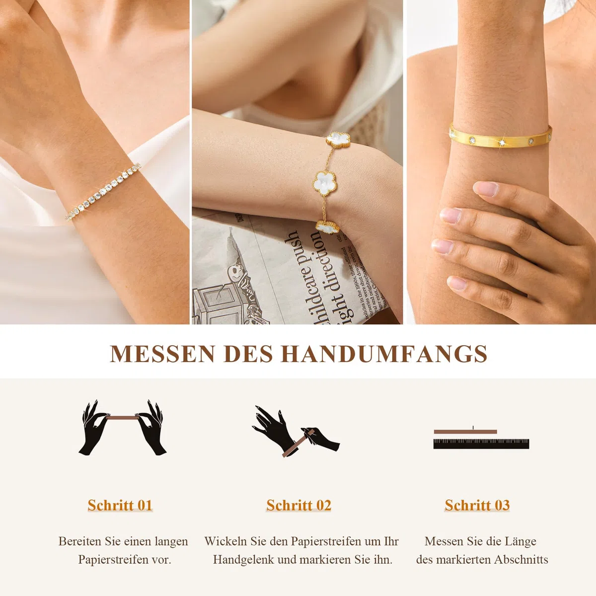 3 Stück Kleeblatt Armband Damen Gold, 18K Stapelbare Fünfblättriger Kleeblattschmuck Set, Halskette Tennis Armbänder, Edelstahl Armreif Zirkonia, Glückssymbolgeschenke Den Alltag Geburtstage Jahrestag
