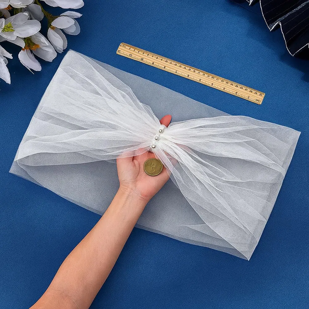 MAYJOYDIY M-110cm Weiße Hochzeits Tüllschals Abnehmbarer Braut Tüllmantel Kurzer Schulterüberzug Umhang Mit Perlen Abendkleid Schal Für Frauen Braut Brautjungfer Hochzeitsfeier