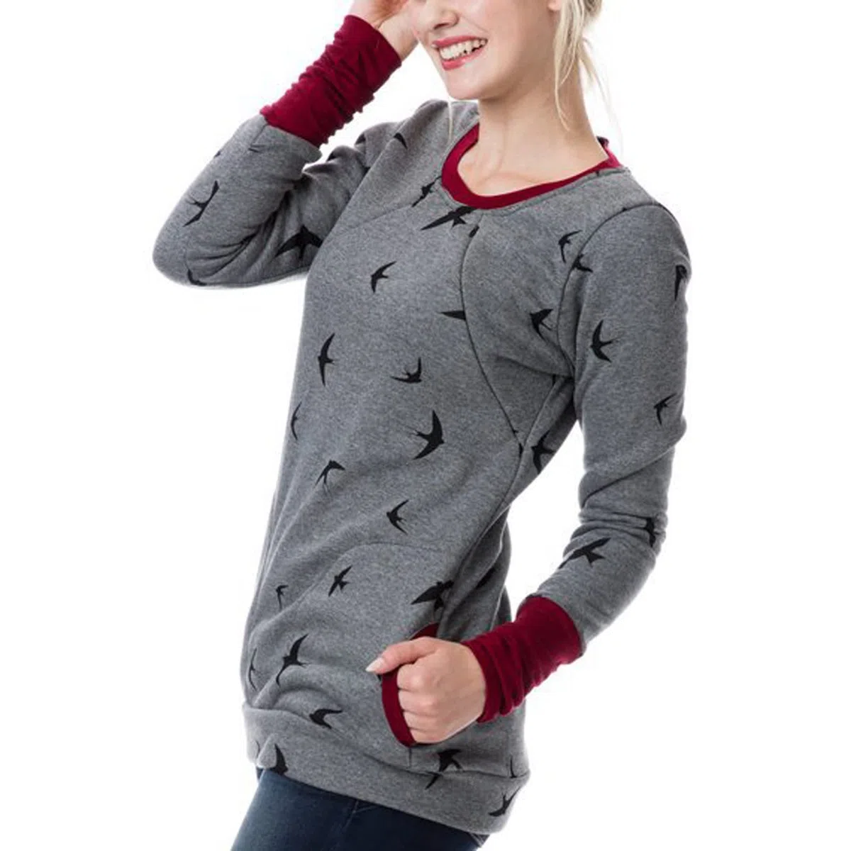 Damen Umstandsshirt Langarm Pullover Stillshirt Elegant Sweatshirt Mutterschaftsanzug + Schal Umstandstops Schwangerschafts Oberteil Schwanger T-Shirt Umstandsmode Langarmer Stillender Bedrucktes