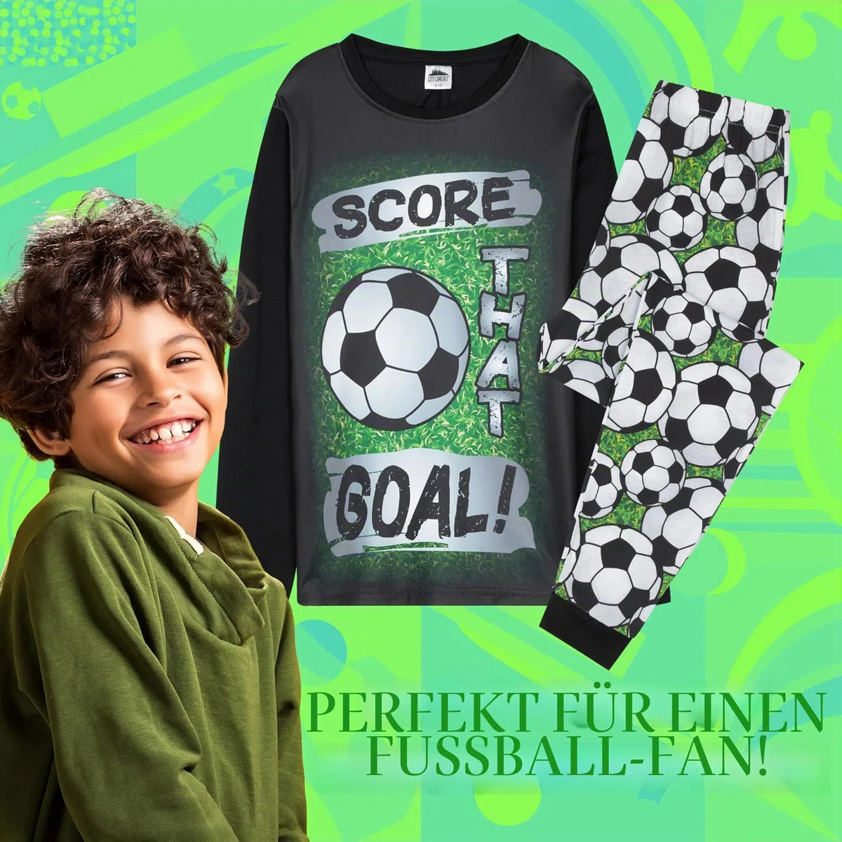 CityComfort Schlafanzug Jungen Lang Weich Pyjama Set mit Coolen Designs Gamer Order Fussball Lounge Wear Geschenke Jungs Teens