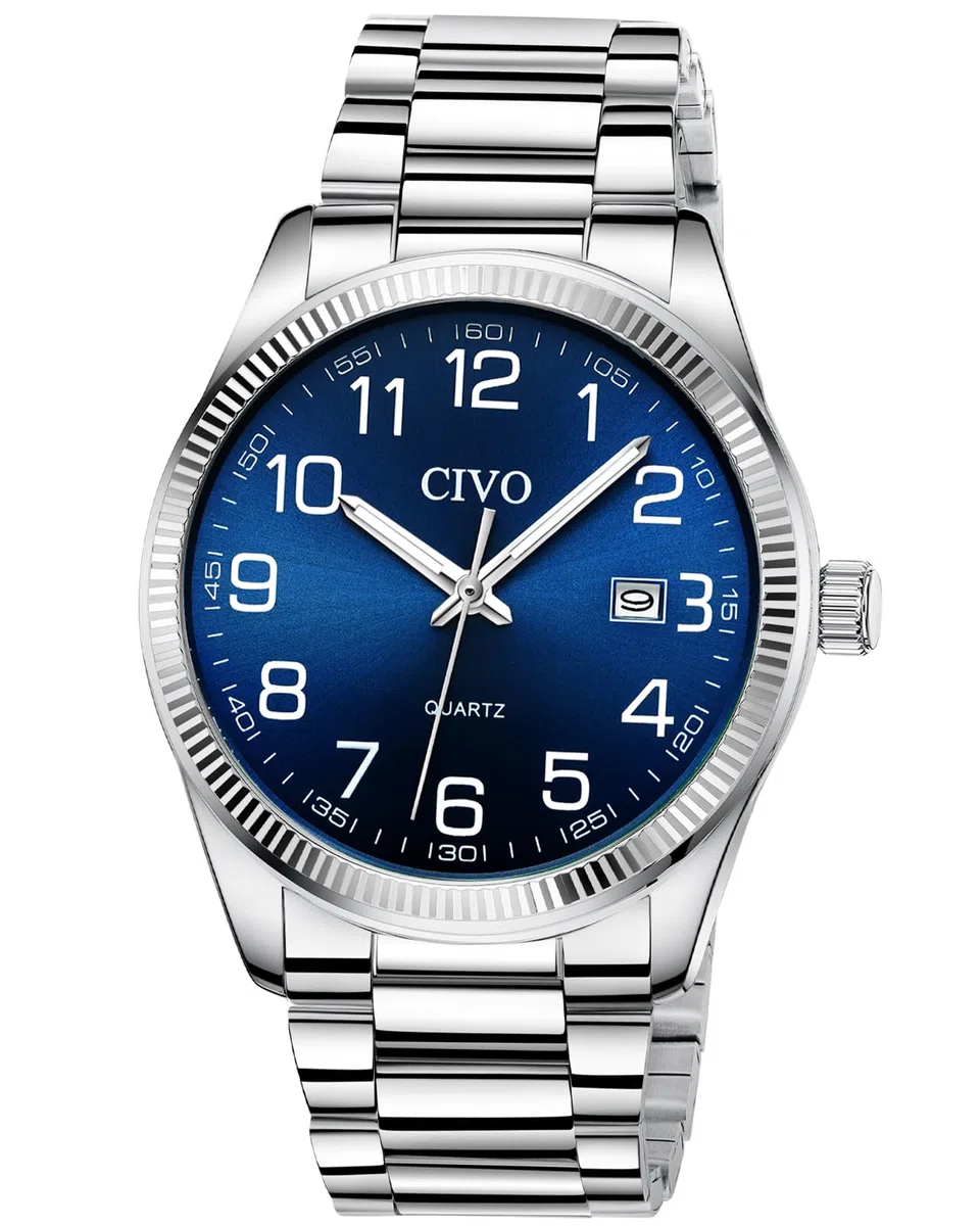 CIVO Silber Herrenuhr Leicht Lesbar: Edelstahl Analog Großes Zifferblatt Wasserdicht - Geschenk für Senioren mit Sehschwäche