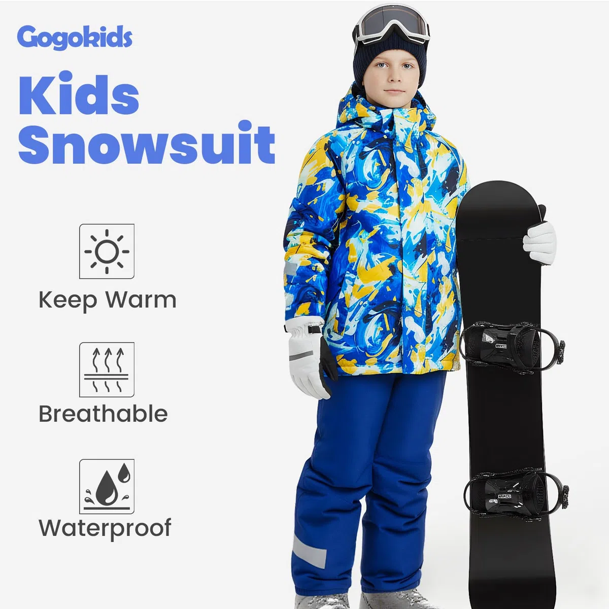Gogokids Kinder Schneeanzug Split Typ - Kleinkind Wasserdichte Skianzüge mit abnehmbarem Hut und Hose, Thermisch & Atmungsaktiv Stil Skijacke und Hosen Set für Jung Mädchen im Alter von 3-10 Jahren