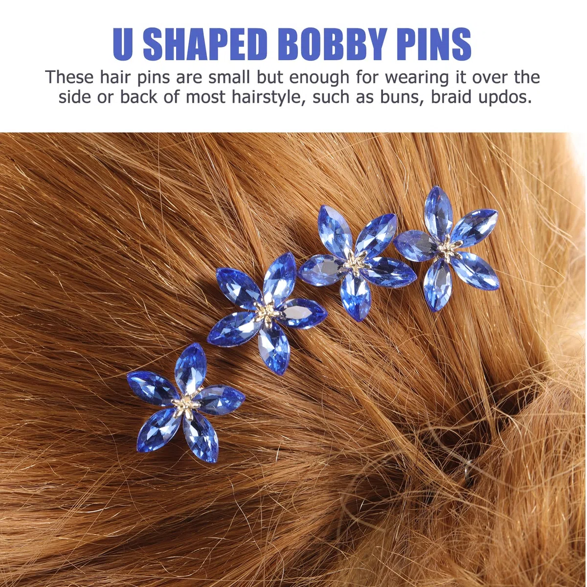 minkissy 4 Stück Blaue Haarnadeln Für Die Hochzeit U-förmige Haarstäbchen Haargabelnadel Haarklammern Zur Hochzeit Chignon-nadel Blumenhaarstab Legierung Braut Koreanische Version Haarteil