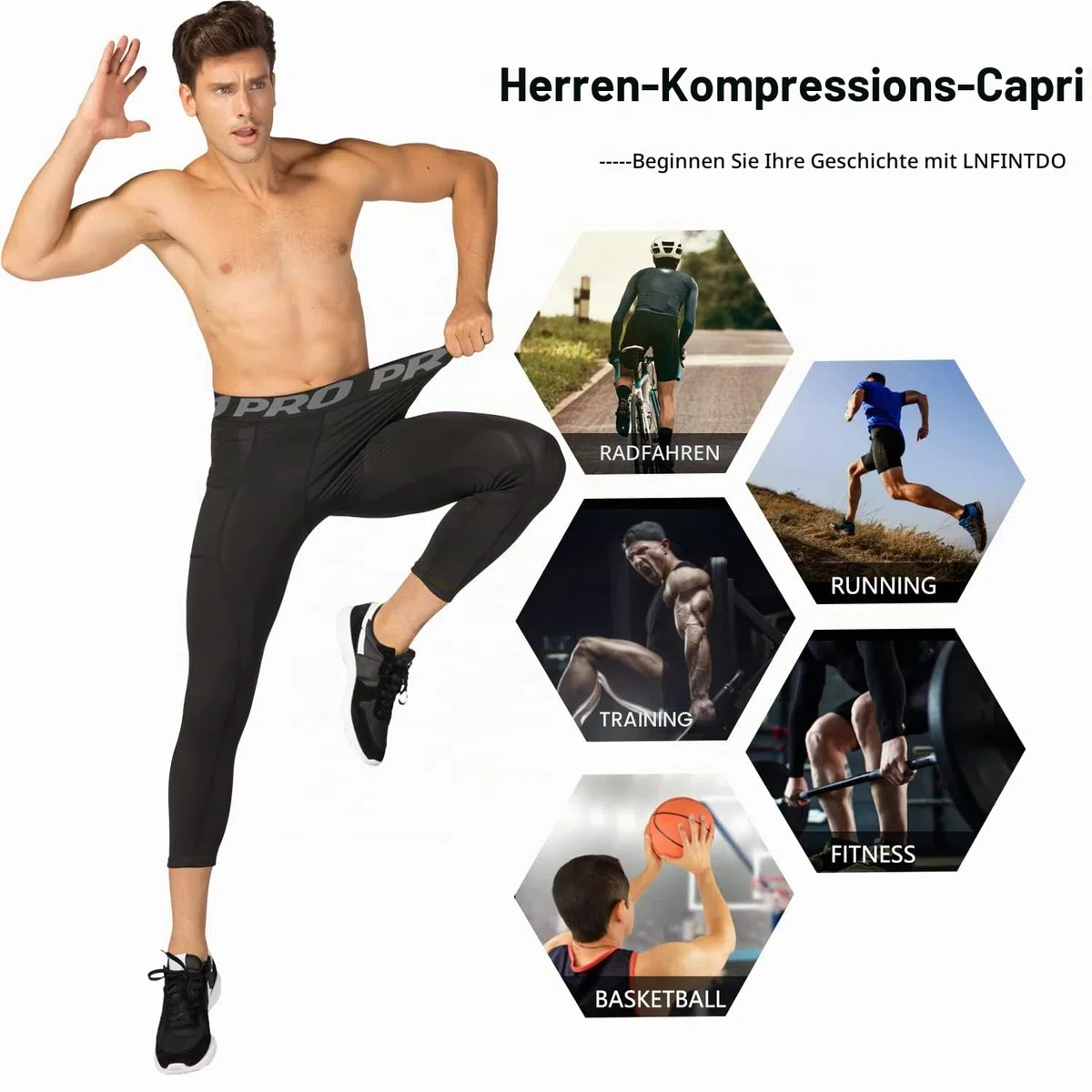 2er-Pack Kompressionshose Herren 3/4 Sport Legging Schnelltrocknende Lauftights mit Taschen Atmungsaktiv Kompression Hose für Fitness Gym Joggen Training Basketball