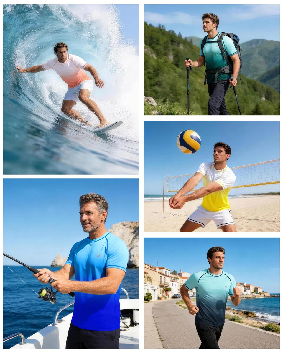 Herren Kurzarm UV-Shirt, UPF 50+ Sonnenschutz Schwimmshirt, Schnelltrocknend & Atmungsaktiv, Rashguard für Surfen, Schwimmen & Strand