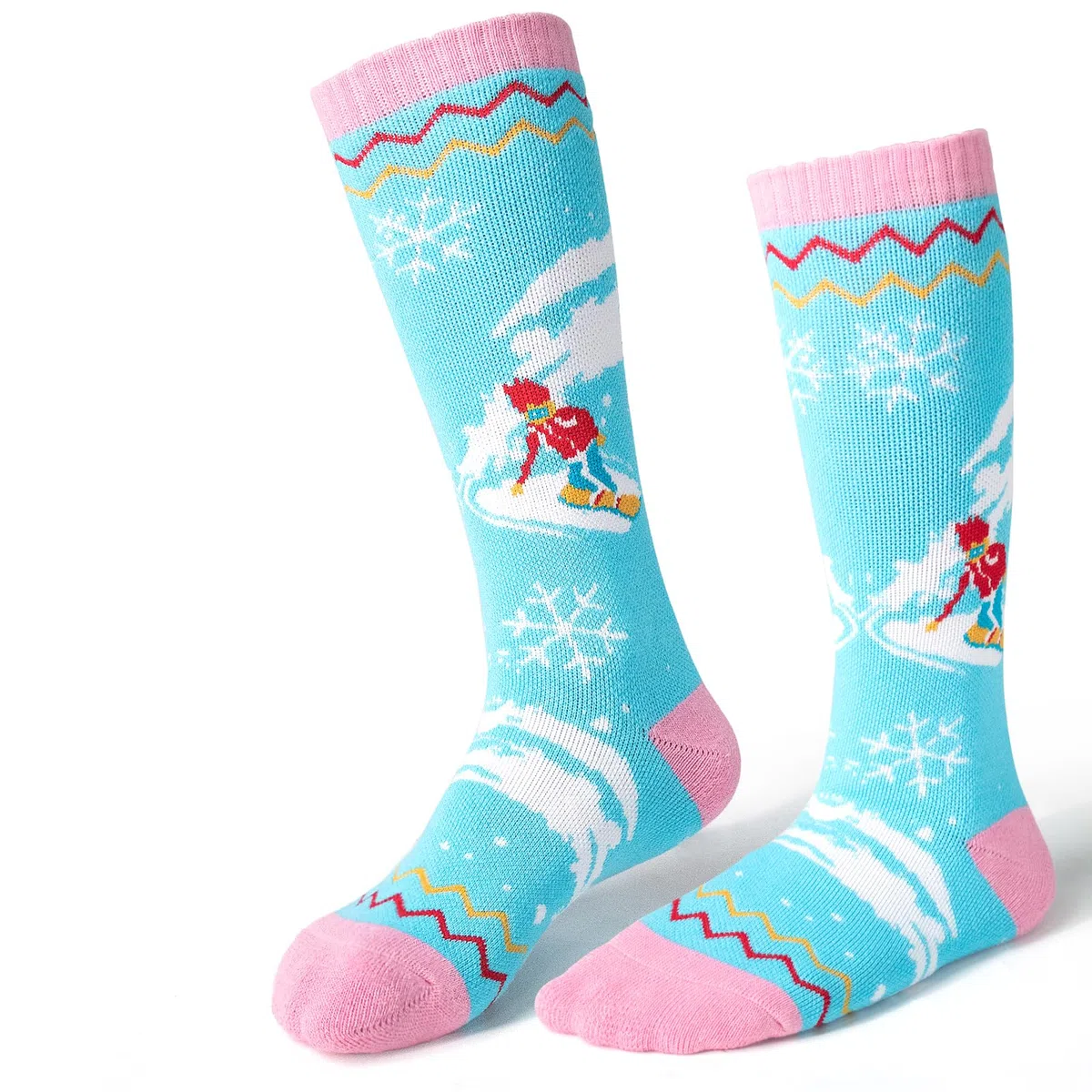 ELUTONG Kinder Skisocken, 2 Paare Jungen und Mädchen Warme Skisocken mit Sonnenaufgangs und Schneemannmotiven für Kinder 3-5 Jahre (Himmelblau)