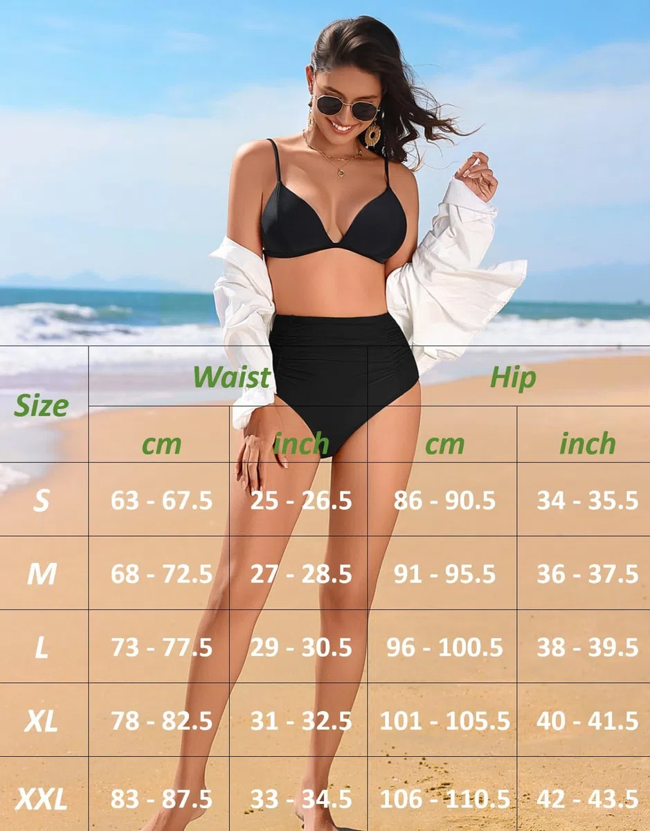 Ekouaer Bikinihose Damen High Waist Badeshorts Strandhose Raffung Badehose Bauchweg Bikini Unterteil Schwimmhose S-XXL