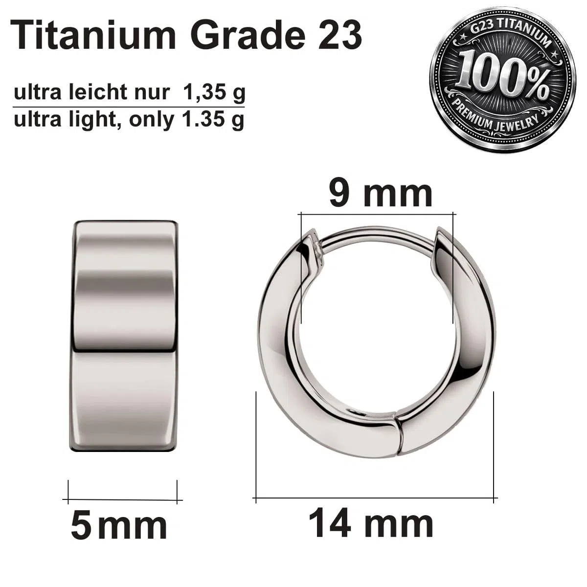 Soul-Cats Klappcreolen aus G23 Titan in Silber - Ultraleichte Unisex Creolen Ohrringe für Damen und Herren