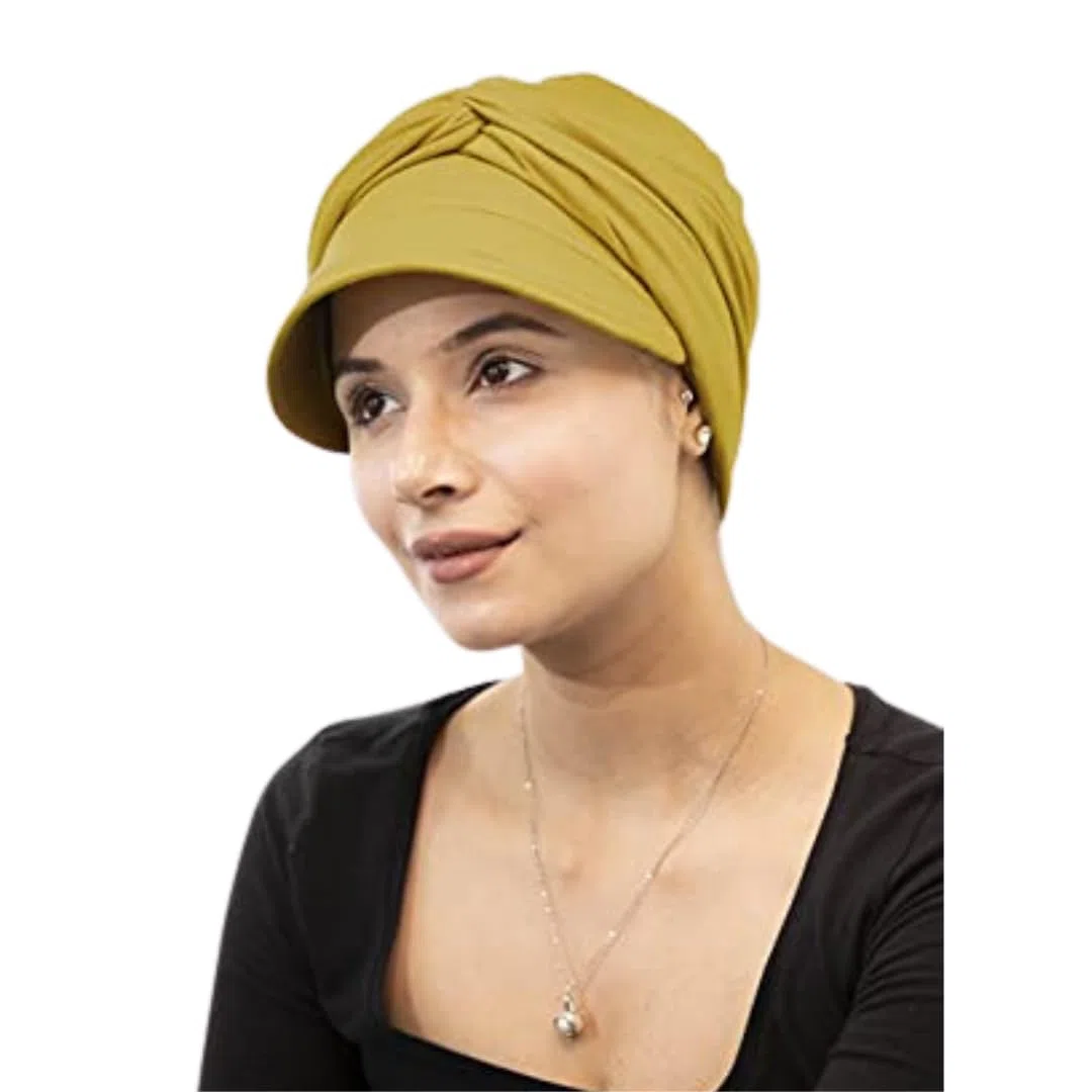 Ballonmütze für Frauen, Chemo Kopfbedeckung, Bambus Turban, Visier und abnehmbares Band (2 Stück), 95% Bambus Viskose und 05% Elastan (groß)