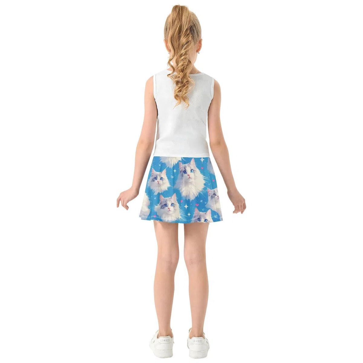 Tennisrock mit niedlichem Katzengesicht, für Mädchen, mit integrierten Shorts, Faltenrock für kleine Mädchen und Jugendliche, Blau