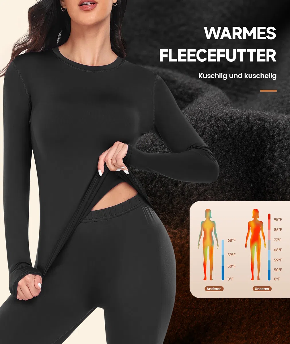 YADIFEN Thermounterwäsche Damen Thermo Oberteil Langarm Thermoshirt Warme Unterwäsche Winter Funktionsshirt Thermal Unterhemd mit Innenfleece