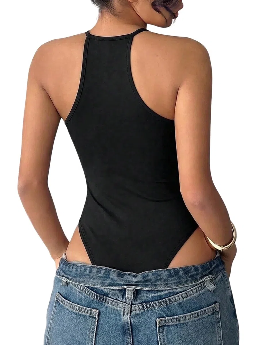 GORGLITTER Damen Y2k Body Spaghettiträger Bodysuit Ärmellos Sommrbody mit Durchsichtige Spitze Spitzenbody Partybody Rave Outfits