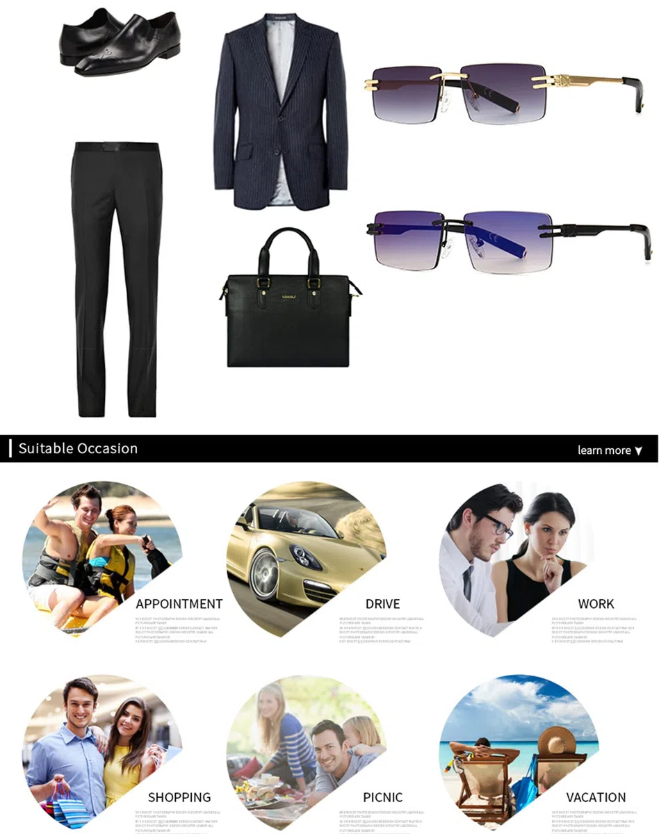 Randlose Herren-Sonnenbrille mit Verlaufslinsen, Retro-Rechteck-Sonnenbrille für Männer und Frauen, rahmenlose Brille, modisches Markendesign