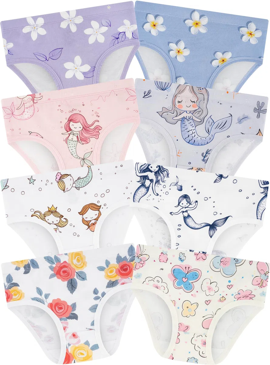Mädchenunterwäsche,Weiche,Nahtlose Baumwoll-Unterhosen für Kleinkinder&Größere Kinder,Atmungsaktive Slips,8er-Pack