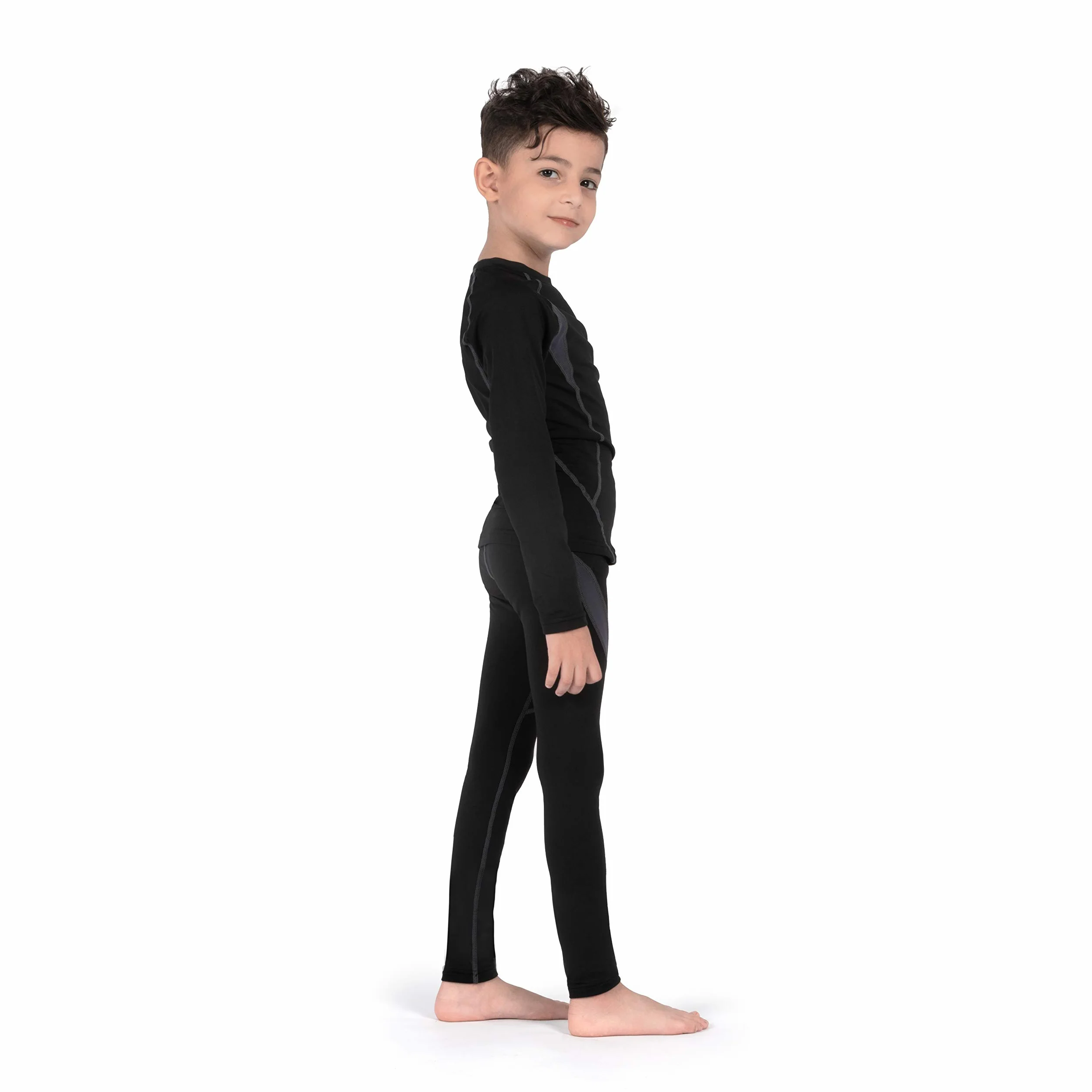 SAGUARO Thermounterwäsche Set Kinder Atmungsaktiv Thermoaktiv Skiunterwäsche Funktionswäsche für Mädchen & Jungen Schwarz Gr.122-128