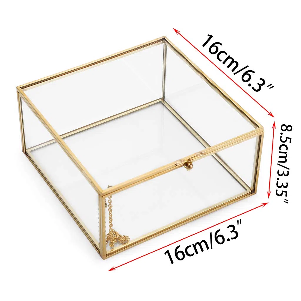 SUMTree Schmuckschatulle aus Metall und Glas Schmuckbox mit Deckel Schmukkiste Schmuckkoffer Schmuckaufbewahrung für Schmuck, Ringe, Armbänder, Heimdekoration Geschenk für Damen (Quadrat)