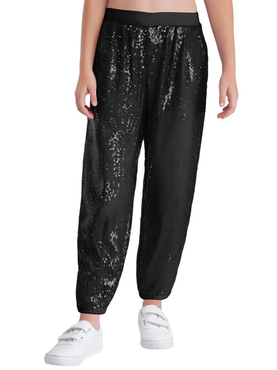 Kinder Mädchen Jungen Pailletten Tanzhose Glitzer Hip Hop Jazz Leggings Pumphose Fasching Karneval Party Tanzkleidung