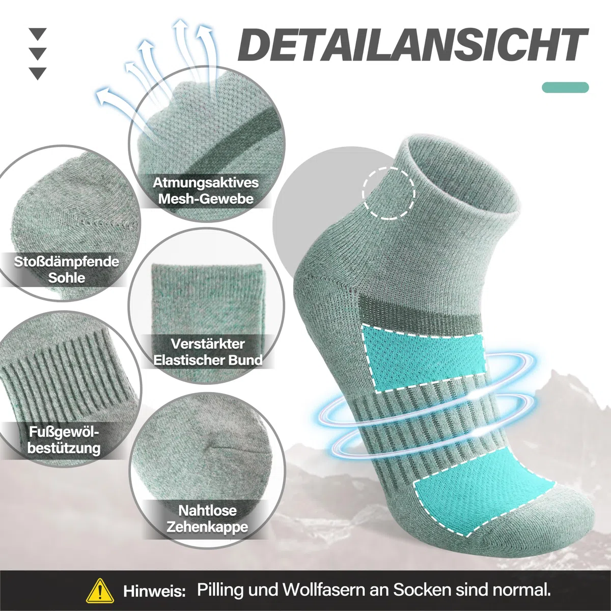 MOSEY KOSY Merino Kurz Viertellänge Wandersocken, Sneaker Socken, Thermosocken Warme Wollsocken, Atmungsaktiv Laufsocken Sportsocken für Herren Damen 6 Paar