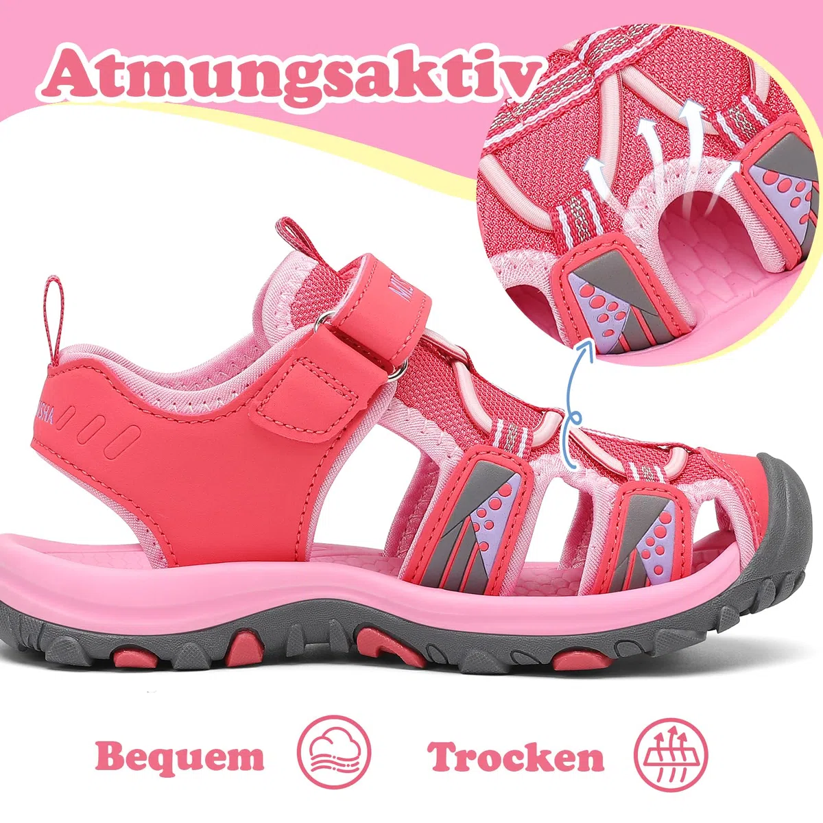 Mishansha Geschlossene Mädchen Sandalen Sommer Atmungsaktiv Gr.24-39 | Geschlossen, Kinder Sommerschuhe, Trekkingsandalen, Outdoor, Rutschfest