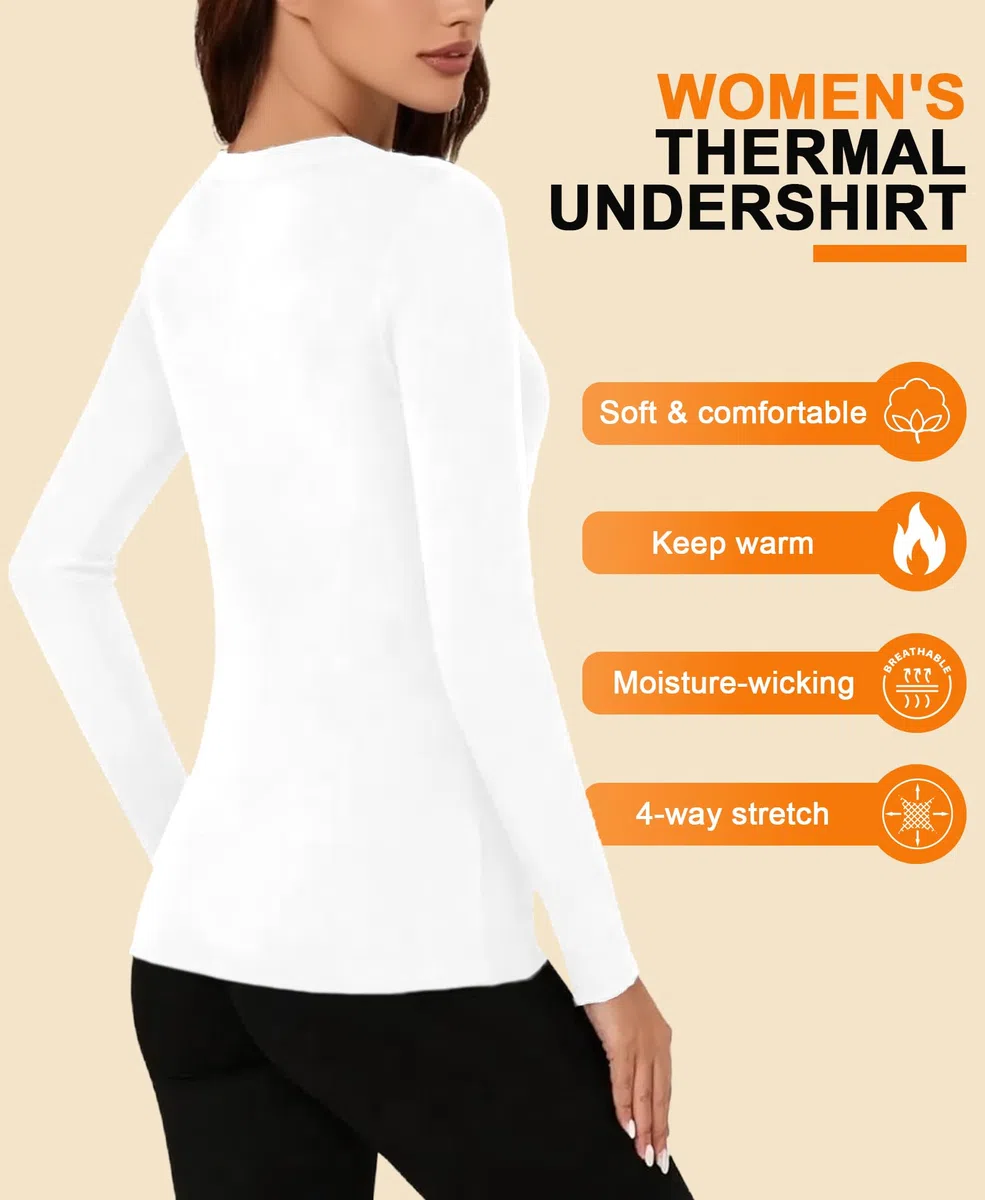 Thermo Langarmshirt Damen Thermo Unterhemd Oberteil Langarm Thermoshirt Winter Warme Funktionsshirt Thermounterwäsche Atmungsaktives Sportshirt mit Innenfleece