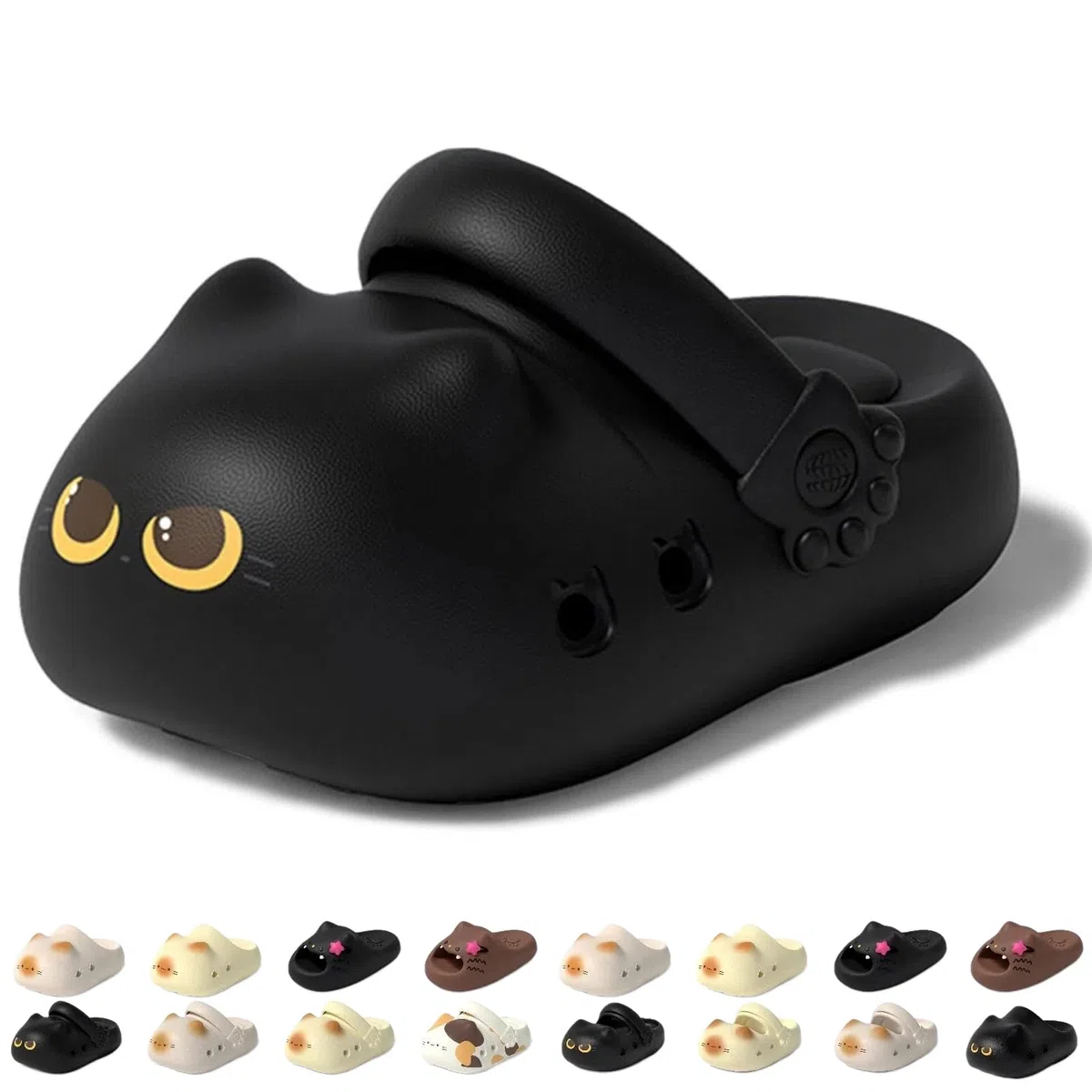 Clogs Damen 3D Katze Gedruckt Gartenclogs Plateau Pantoletten Geschlossen Vorne Sommer Rutschfest Slipper Fußgewölbestütze Hausschuhe Süße Katzenpfoten Badeschlappen Weich Leichte Strand Schlappen