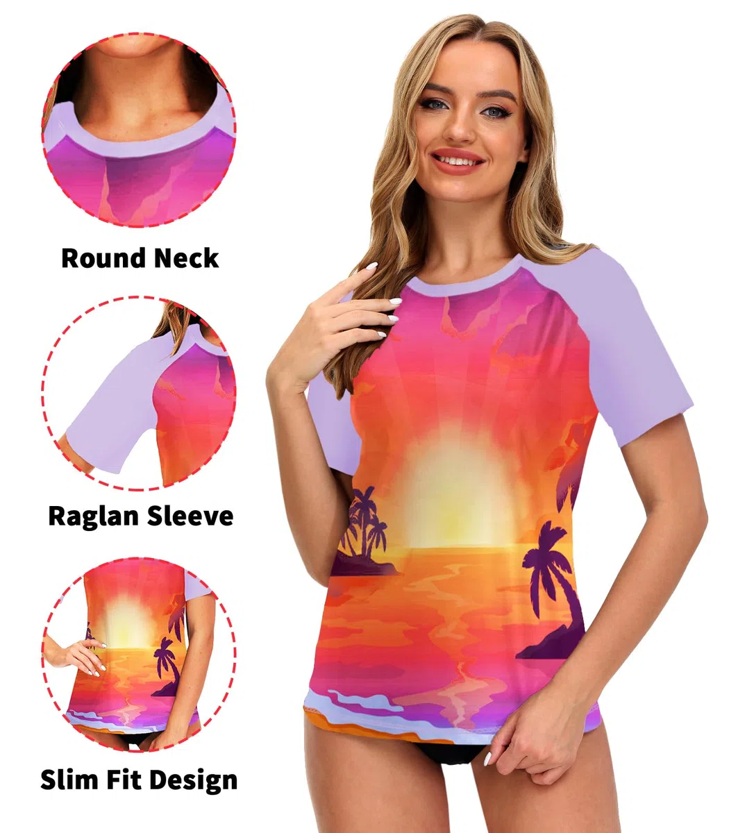Damen UV Shirt Kurzarm Schwimmshirt UPF 50+ Rash Guard Kurzarm Schnelltrocknend Badeshirt S-XXL