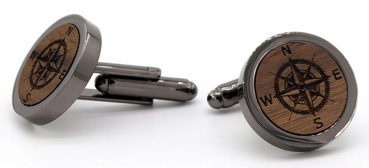 NaturSchatulle Manschettenknöpfe Herren Holz mit Gravur 1 Paar Schwarze Manschettenknopf Rund Hochzeit Anzug Männer Cufflinks for Men