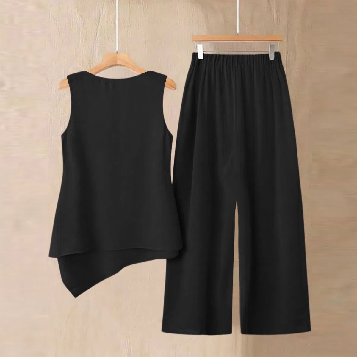 Damen Baumwolle Leinen Lounge Set Aermellos Rundhals Tank Top Weite Hose Sommer Zweiteiler Laessig Strand Outfit Naturfreundlich Bequem Sommer Casual Style