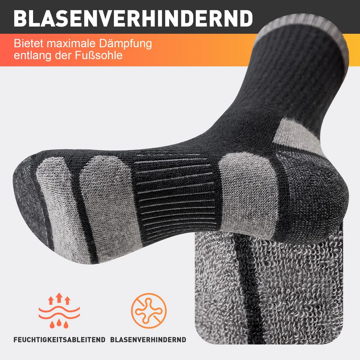 Niorasen Merino Wandersocken Herren Damen, Sommer Outdoor Socken Trekkingsocken, Merinowolle Socken, Sportsocken Laufsocken Tennissocken Arbeitssocken Atmungsaktiv Anti-Blasen & Gepolstert 3 Paar