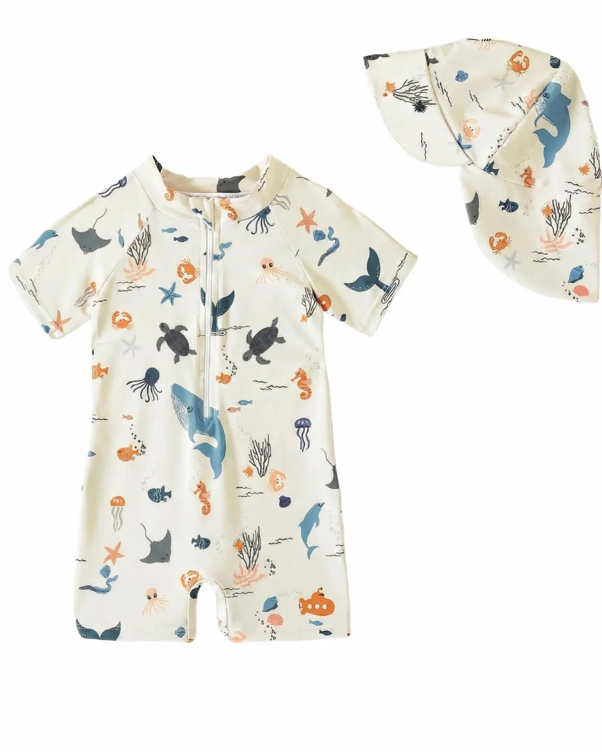 DivingBirds UV Badebekleidung Baby Badeanzug mit Hut Unisex Badeanzug Baby Kinder Schwimmanzug Mädchen Junge 3 Monate-4 Jahre