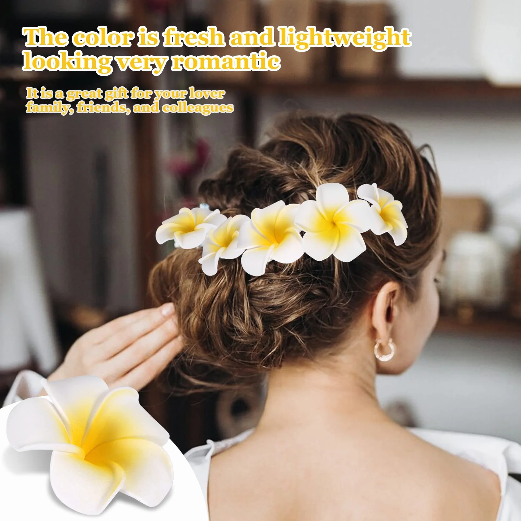 100Pcs Künstliche Frangipani Blumen, Hawaii Schaumstoff Plumeria Köpfe, Plumeria Blüten Haarspange, DIY Frangipani Hawaii Frangipani Kränze für Hochzeits Haarklammer Beach Party