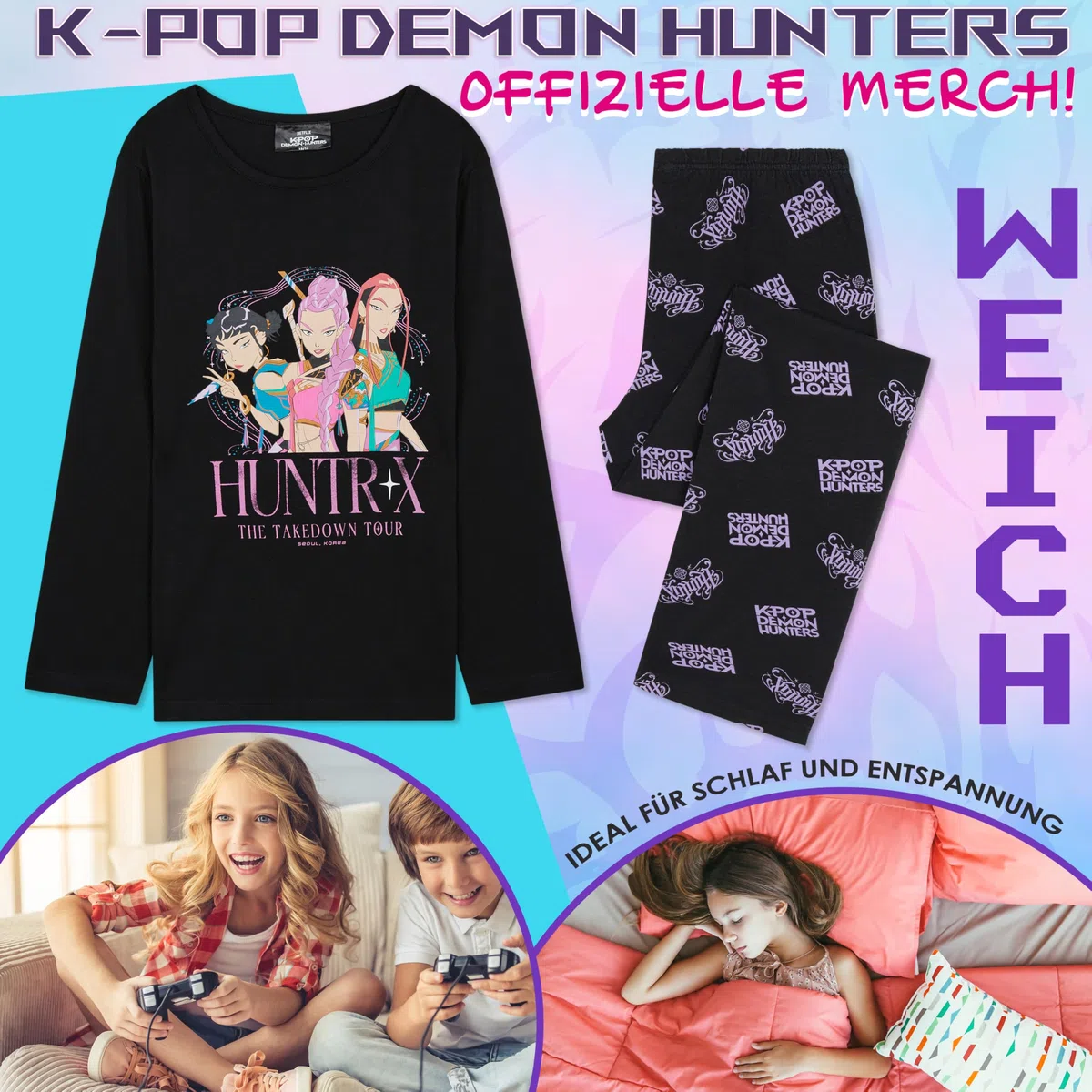 KPop Demon Hunters Pyjama Set Mädchen Teenagers 5-14 Jahre, Weicher Stoff Schlafanzug, Anime Huntrix Saja Boys Merch, Kinder Geschenke